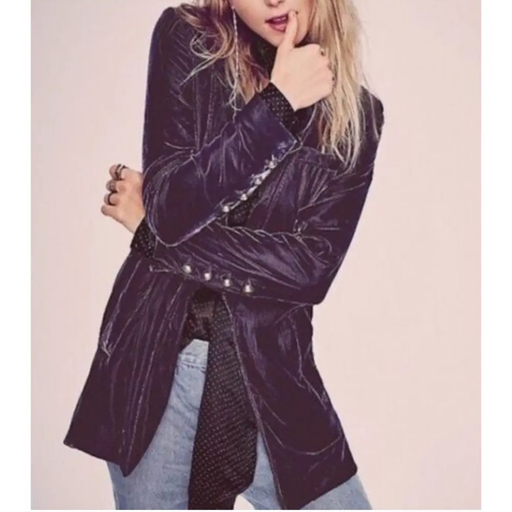 Free People Purple Velvet Blazer Jacket - Picture 2 of 13